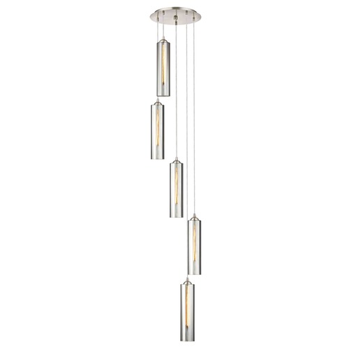 Design Classics Lighting Satin Nickel Multi-Light Pendant with Cylindrical Shade 580-09 GL1652C