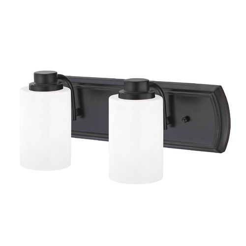 Design Classics Lighting 2-Light Bath Bar in Bronze and Satin White Glass 1202-36 GL1028C