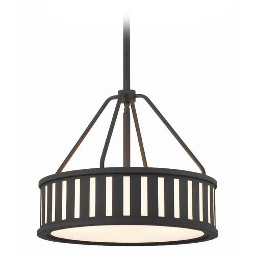 Crystorama Lighting Crystorama Lighting Kendal Black Forged Pendant Light with Drum Shade KEN-8303-BF