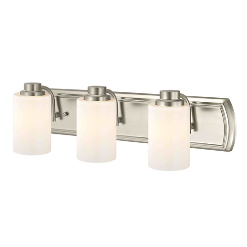 Design Classics Lighting 3-Light Bathroom Light in Satin Nickel and Satin White Glass 1203-09 GL1028C