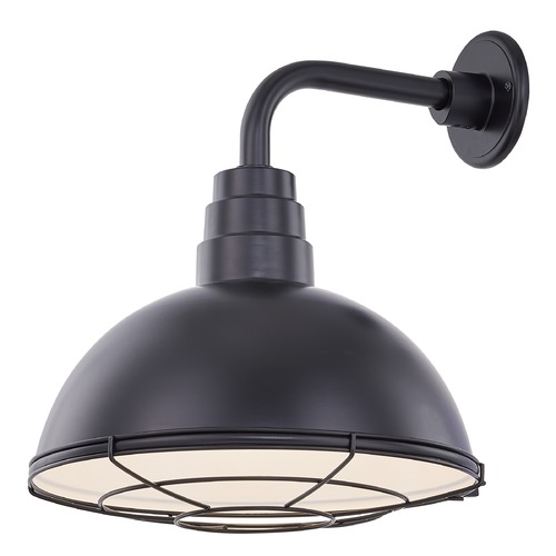 Recesso Lighting by Dolan Designs Black Gooseneck Barn Light with 14-Inch Caged Dome Shade BL-ARMD1-BLK/BL-SH14D/CG14S