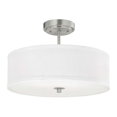 Design Classics Lighting Semi-Flush with White Drum Shade in Satin Nickel - 16 Inches Wide DCL 6543-09 SH7492 KIT