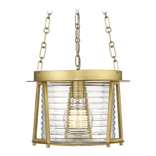 Z-Lite Z-Lite Cape Harbor Rubbed Brass Pendant Light with Drum Shade 7503P13-RB