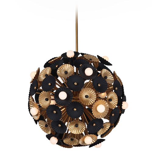 Kalco Lighting Kalco Lighting Damask Black and Vintage Brass Pendant Light 520356BVB