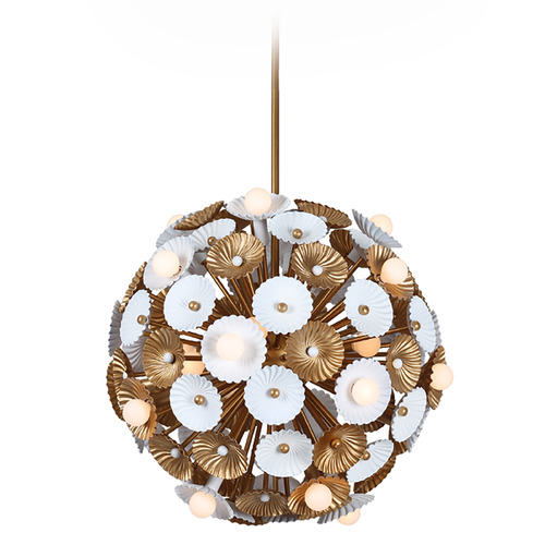 Kalco Lighting Kalco Lighting Damask White and Vintage Brass Pendant Light 520356WVB