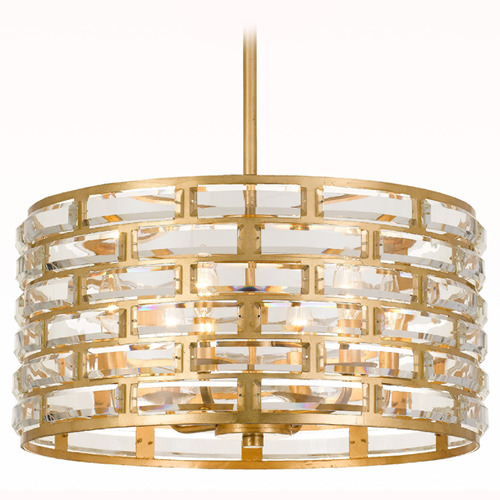 Crystorama Lighting Crystorama Lighting Meridian Antique Gold Pendant Light with Drum Shade MER-4866-GA