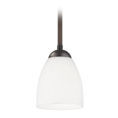 Design Classics Lighting Bronze Mini-Pendant Light with Satin White Bell Glass Shade 581-220 GL1028MB