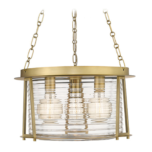 Z-Lite Z-Lite Cape Harbor Rubbed Brass Pendant Light with Drum Shade 7503P18-RB