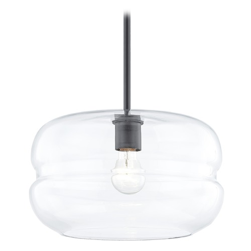 Design Classics Lighting Fest Matte Black Pendant Light with Large Clear Rounded Drum Shade 531-07 GL1072-CL