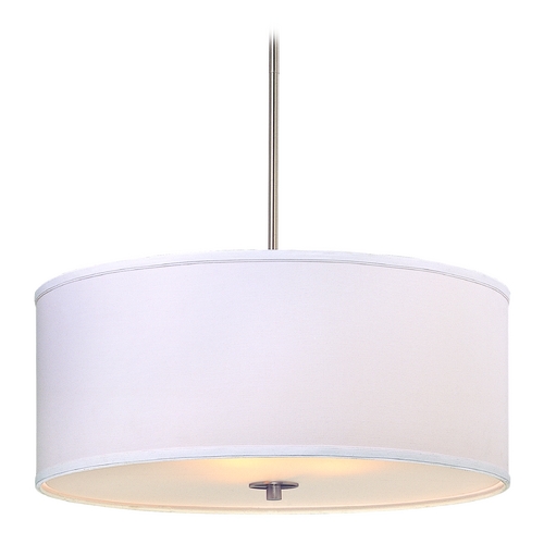 Design Classics Lighting Milo 22-Inch Drum Shade Pendant in Nickel with White Fabric Shade DCL 6528-09 SH7517  KIT
