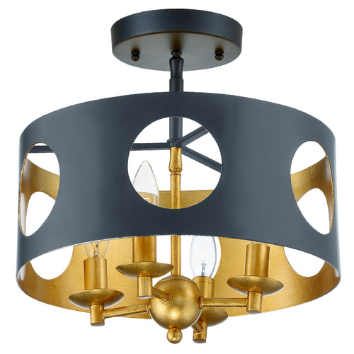 Crystorama Lighting Crystorama Lighting Odelle Black & Antique Gold Semi-Flushmount Light ODE-700-BK-GA_CEILING