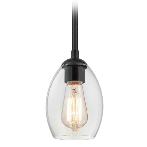 Design Classics Lighting Matte Black Mini-Pendant Light with Oblong Shade 581-07 GL1034-CLR