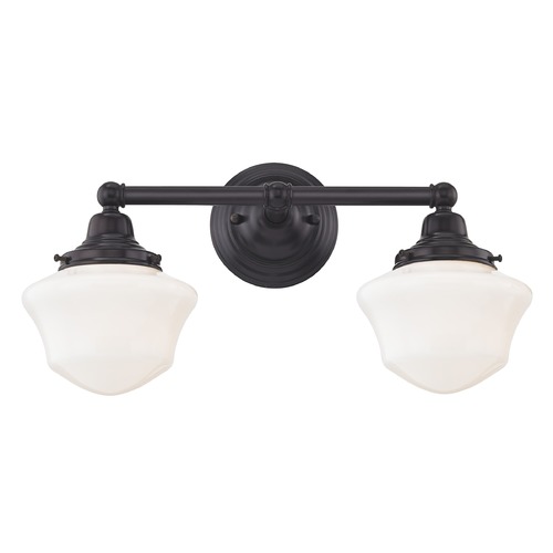Design Classics Lighting Schoolhouse Bathroom Light Bronze White Opal Glass 2 Light 17 Inch Length WC2-220 GC6