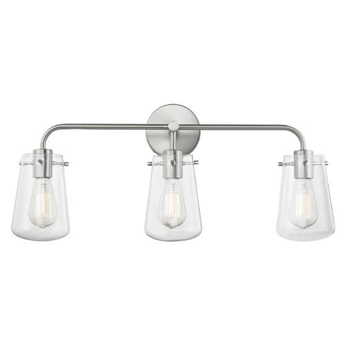 Design Classics Lighting Bastian 3-Light Clear Glass Bathroom Light Satin Nickel 1853-09