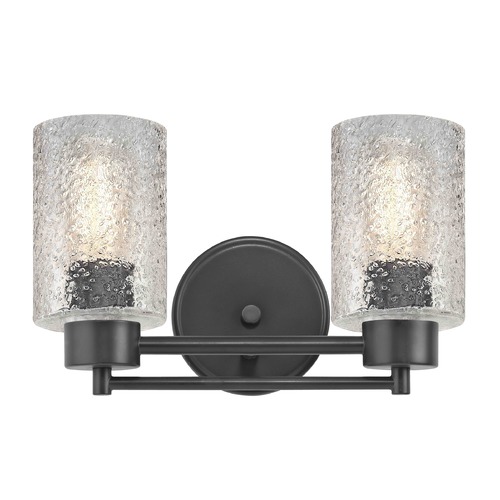 Design Classics Lighting Industrial Ice Glass Bathroom Light Black 2 Lt 702-07 GL1060C