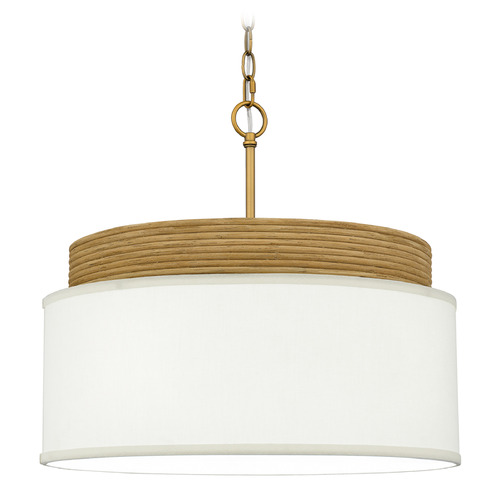 Quoizel Lighting Quoizel Lighting Malia Brushed Gold & Real Rattan Pendant Light with Drum Shade QP6757BRG