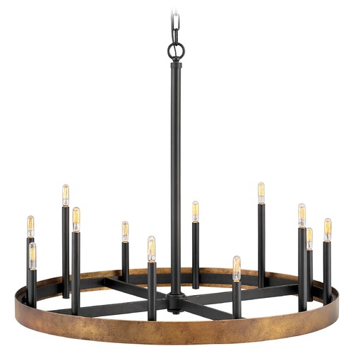 Hinkley Wells 35.75-Inch Weathered Brass & Black Chandelier by Hinkley Lighting 3869WA