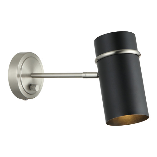 Matteo Lighting Matteo Lighting Cilindro Brushed Nickel & Matte Black Plug and Cord Wall Lamp S17711BNMB