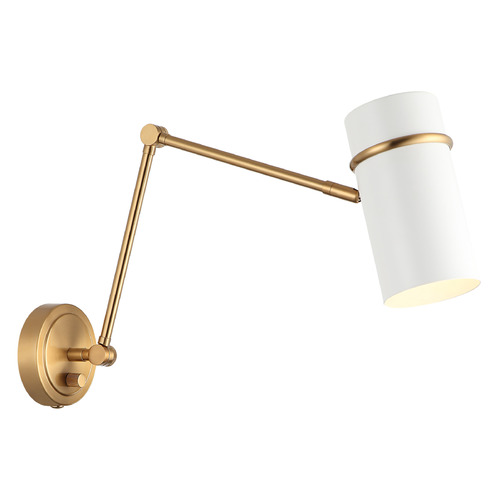 Matteo Lighting Matteo Lighting Cilindro Aged Gold Brass & White Plug and Cord Wall Lamp S17721AGWH