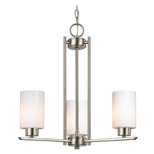 Design Classics Lighting Chandelier with White Glass in Satin Nickel - 3-Lights 1121-1-09 GL1024C