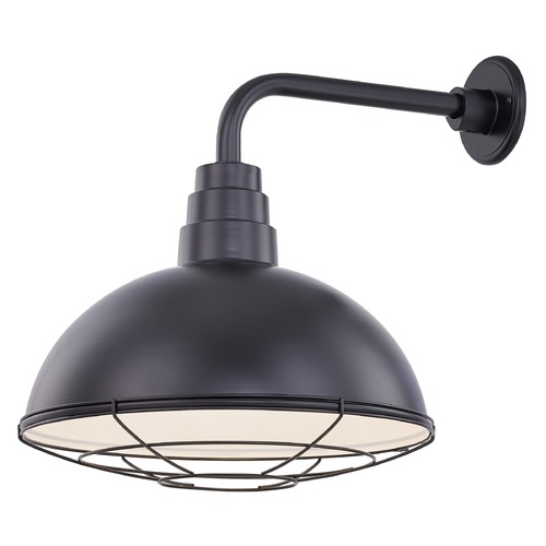 Recesso Lighting by Dolan Designs Black Gooseneck Barn Light with 16-Inch Caged Dome Shade BL-ARMD3-BLK/BL-SH16D/CG16S