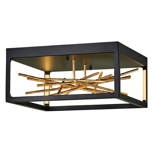 Fredrick Ramond Styx 18-Inch Square LED Flush Mount in Black & Gilded Gold by Fredrick Ramond FR46401BLK