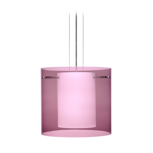 Besa Lighting Modern Pendant Light Purple Glass Satin Nickel by Besa Lighting 1KG-A18407-SN