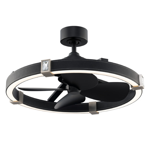 Schonbek Beyond Schonbek Beyond Atomic Black Leather, Brushed Nickel LED Ceiling Fan with Light BFR45428-BK/BN