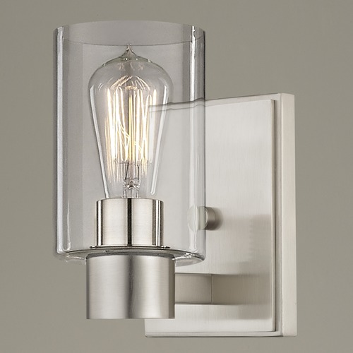 Design Classics Lighting Vashon Wall Sconce in Satin Nickel with Clear Cylinder Glass 2101-09 GL1040C