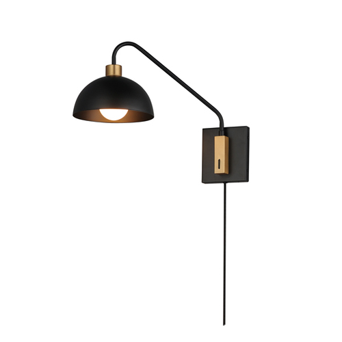Maxim Lighting Thelonious Plug-In Wall Sconce in Black & Brass by Maxim Lighting 10021BKNAB