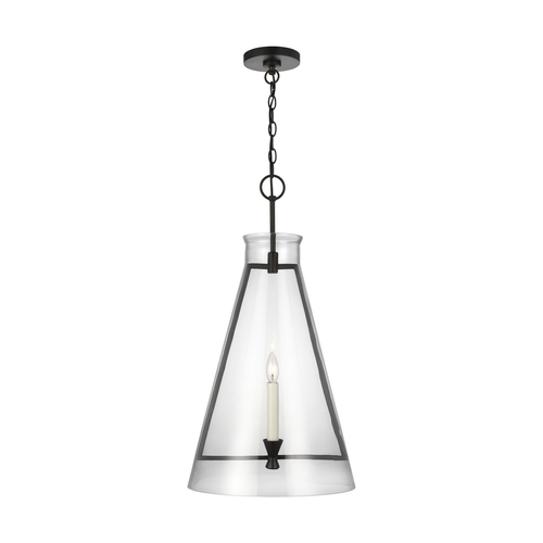 Visual Comfort Studio Collection Chapman & Meyers 16-Inch Keystone Aged Iron Pendant with Conical Clear Glass CP1091AI