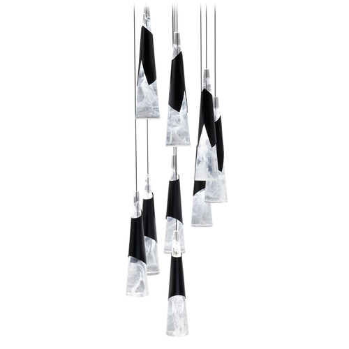 Modern Forms by WAC Lighting Modern Forms Kilt Black LED Multi-Light Pendant with Conical Shade PD-44409R-BK