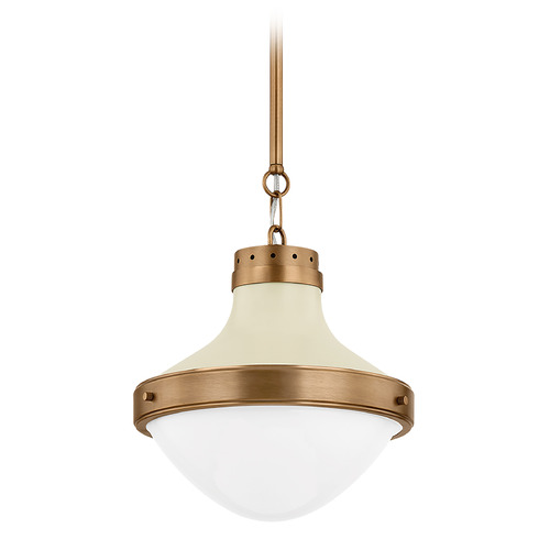 Troy Lighting Troy Lighting Maxton Patina Brass and Soft Sand LED Pendant Light with Bowl / Dome Shade F3113-PBR/SSD