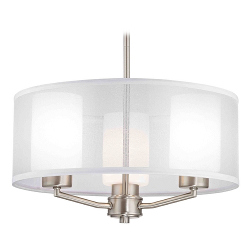 Design Classics Lighting Organza Drum Pendant Light Satin Nickel 3-Light 1723-09 GL1024C