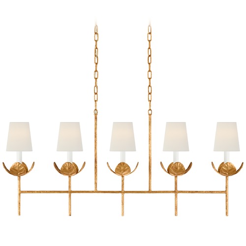 Visual Comfort Signature Collection Julie Neill Illana Linear Chandelier in Gold Leaf by Visual Comfort Signature JN5630AGLL