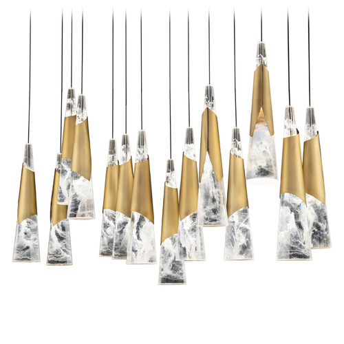 Modern Forms by WAC Lighting Modern Forms Kilt Aged Brass LED Multi-Light Pendant with Conical Shade PD-44414L-AB