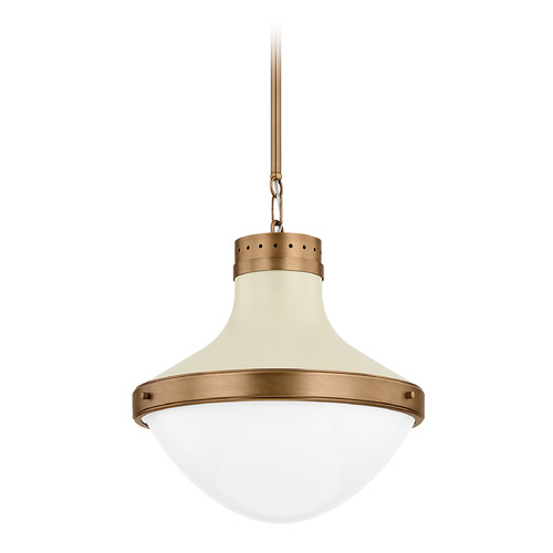 Troy Lighting Troy Lighting Maxton Patina Brass and Soft Sand LED Pendant Light with Bowl / Dome Shade F3117-PBR/SSD