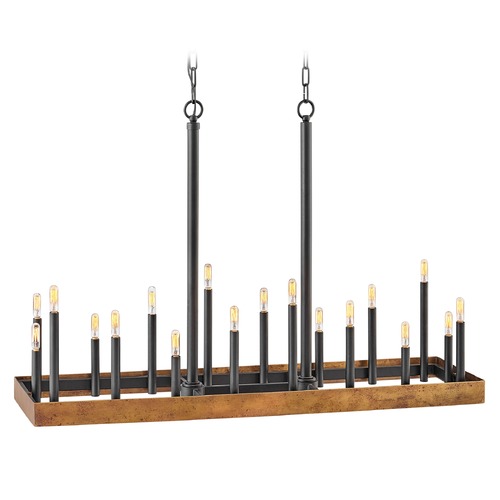 Hinkley Wells 45.25-Inch Weathered Brass & Black Linear Chandelier by Hinkley Lighting 3868WA