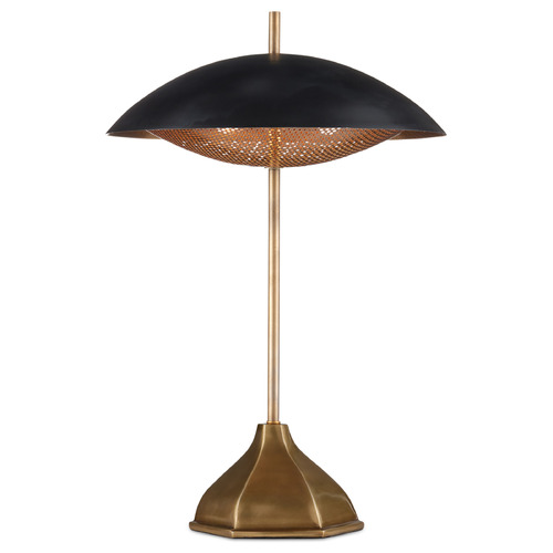 Currey and Company Lighting Currey and Company Domville Antique Brass / Black LED Table Lamp with Bowl / Dome Shade 6000-0912