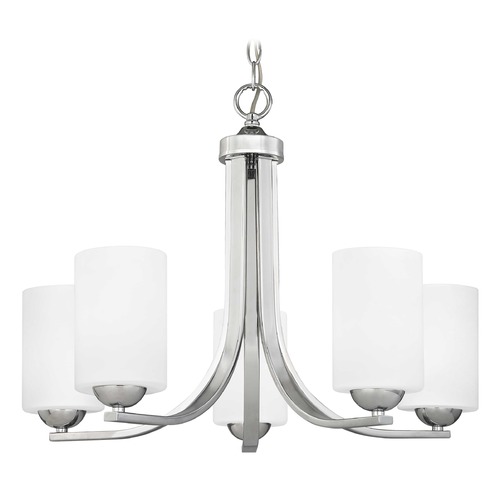 Design Classics Lighting Dalton 5-Light Chandelier in Chrome with Satin White Cylinder Glass 584-26 GL1028C