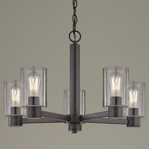 Design Classics Lighting Vashon 5-Light Chandelier in Bronze with Seeded Cylinder Glass 2105-220 GL1041C