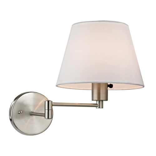 Elk Lighting Modern Swing Arm Lamp with White Shade in Brushed Nickel Finish 17153/1