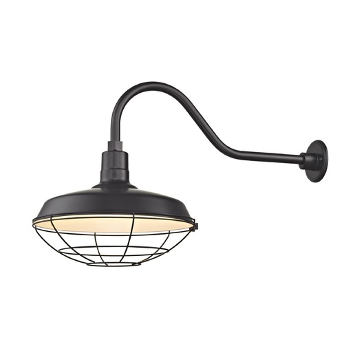Recesso Lighting by Dolan Designs Black Gooseneck Barn Light with 16-Inch Caged Shade BL-ARMQ-BLK/BL-SH16-BLK/BL-CG16-BLK