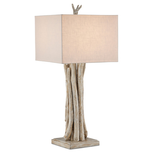 Currey and Company Lighting Currey and Company Driftwood Whitewashed Driftwood Table Lamp with Square Shade 6000-0919