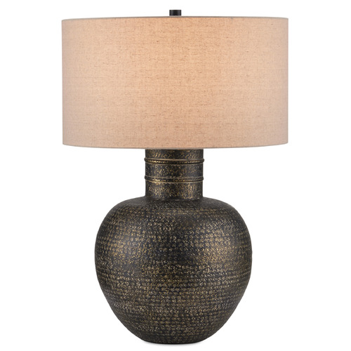 Currey and Company Lighting Currey and Company Braille Antique Brass Table Lamp with Drum Shade 6000-0913