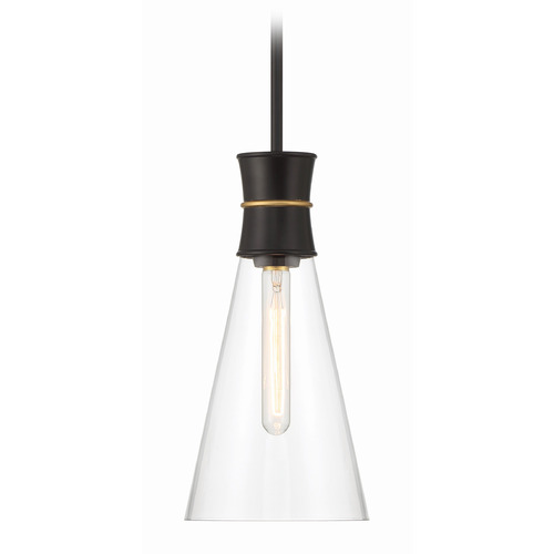 Crystorama Lighting Crystorama Lighting Quinn Matte Black, Textured Gold Mini-Pendant Light with Conical Shade QUN-1500-MK-TG