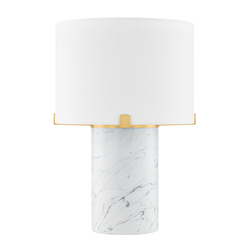 Mitzi by Hudson Valley Mitzi By Hudson Valley Rumi Aged Brass & Natural Carrara Marble LED Table Lamp with Drum Shade HL920201-AGB