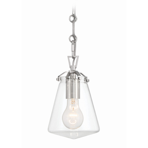 Crystorama Lighting Crystorama Lighting Voss Polished Nickel Mini-Pendant Light with Conical Shade VSS-7002-PN