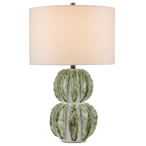 Currey and Company Lighting Currey and Company Kolonos White / Green Table Lamp with Drum Shade 6000-0920