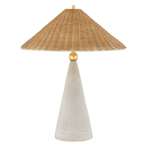 Mitzi by Hudson Valley Mitzi By Hudson Valley Perilla Aged Brass & Ceramic Windswept White LED Table Lamp with Coolie Shade HL968201-AGB/CDW